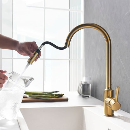 Pull-Down High-Arc Kitchen Faucet, Single-Handle Brass Faucet