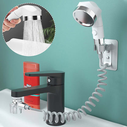 One-Key Stop Matte White Handheld Shower Faucet Extension Set, Wall-Mount Basin Sprayer with Coiled Hose