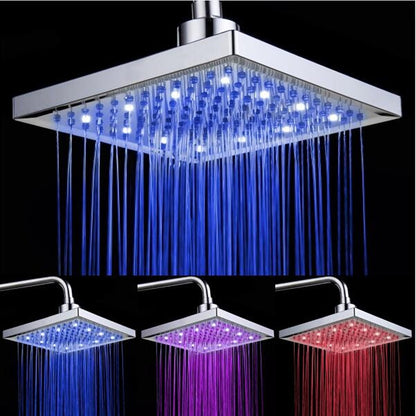 LED Temperature Changing Shower Head, Modern Chrome Plated ABS Square Rain Shower Head