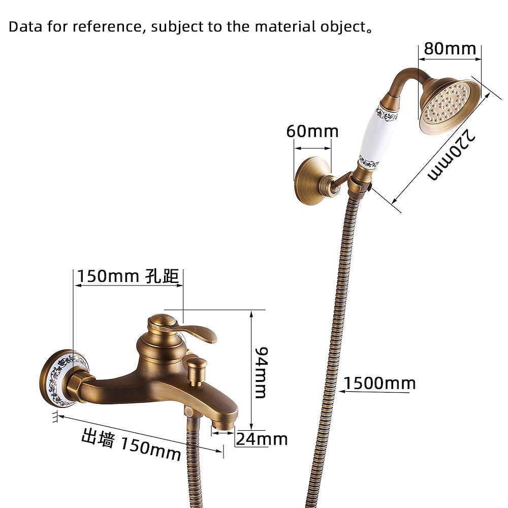 Vintage Wall-Mount Tub Faucet, Single-Handle Brass Bath Tub Faucet with Handheld Shower, Antique Brass / Matte Black / Brushed Brass / Copper