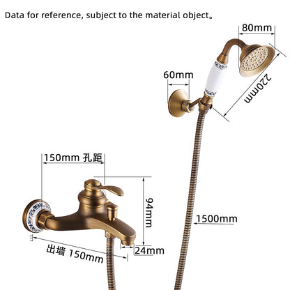 Vintage Wall-Mount Tub Faucet, Single-Handle Brass Bath Tub Faucet with Handheld Shower, Antique Brass / Matte Black / Brushed Brass / Copper