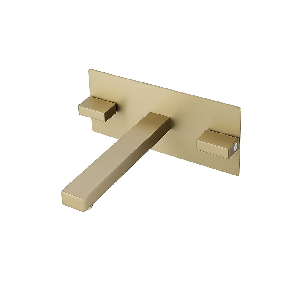 Modern Wall-Mount Bathroom Faucet, Dual-Handle Brass Sink Faucet, Brushed Gold / Matte Black