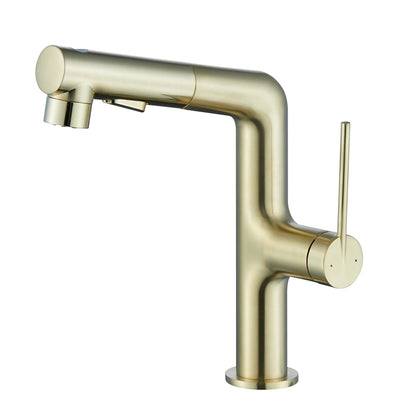 Pull-Out Spray Bathroom Faucet, Modern Single-Hole Single-Handle Brass Faucet, Gunmetal / Matte Black / Brushed Gold / Matte White / Chrome