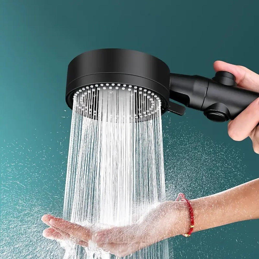 5-Mode Handheld Round Shower Head, Shower Head with Hose / Adhesive Bracket, Matte Black / Chrome