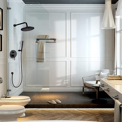 Matte Black Contemporary Rainfall Shower System, Wall-Mount Single-Handle Shower Faucet with Handheld Shower