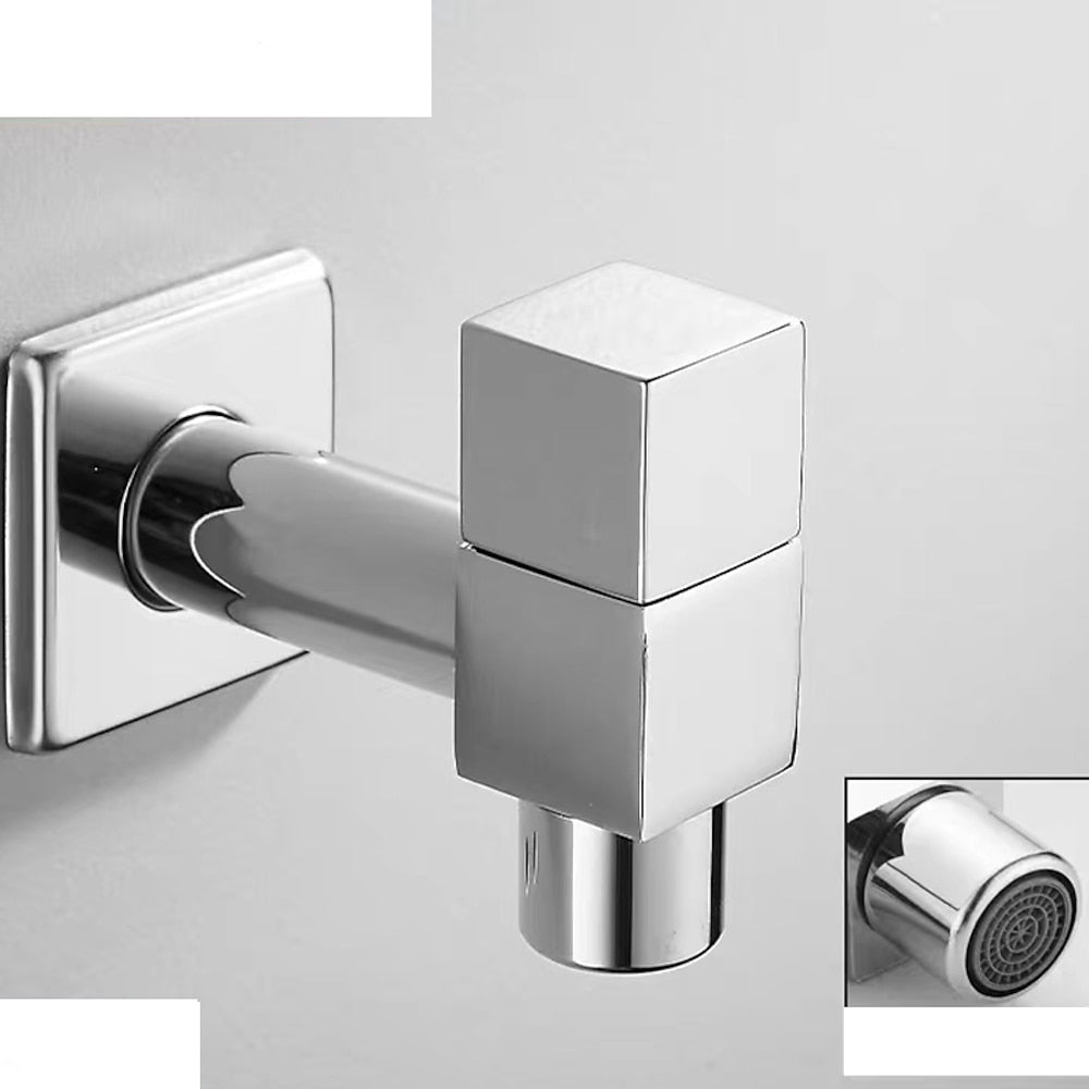 Modern Wall-Mount Single Cold Faucet, Solid Brass Washing Machine Faucet, Matte Black / Chrome