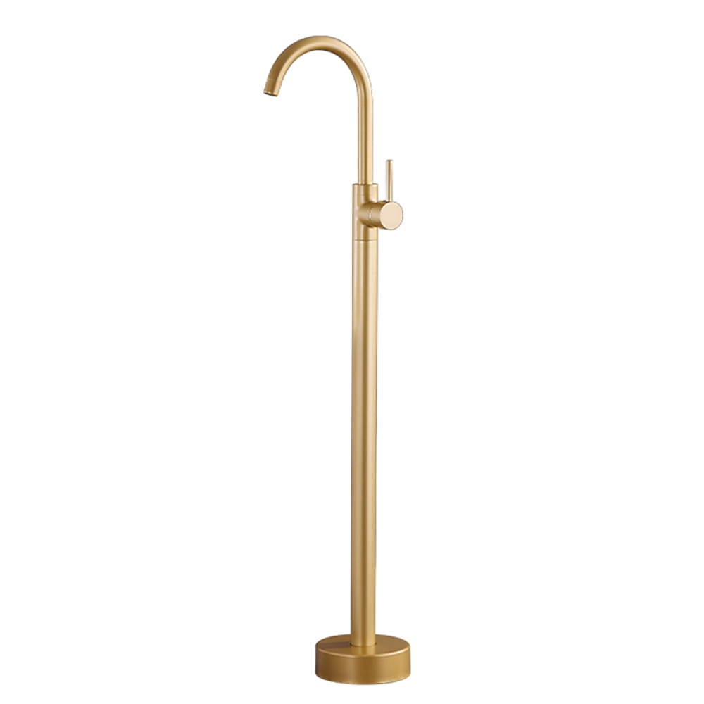 360-Degree Swivel Spout Freestanding Tub Filler, Single-Handle Floor-Mount Brass Faucet
