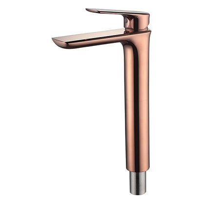 Rose Gold Tall Vessel Sink Faucet, Single-Handle Single-Hole Bathroom Faucet