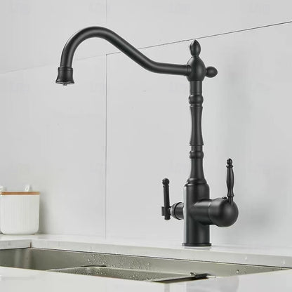 Traditional Brass 3-Way Purified Water Kitchen Faucet, Dual-Handle Swivel Spout Faucet, Antique Brass / Chrome / Matte Black / Polished Gold
