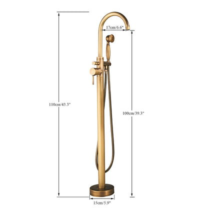Floor-Mount Freestanding Tub Filler Faucet, Single-Handle High Arc Swivel Spout Faucet with Handheld Shower, Antique Brass / Matte Black