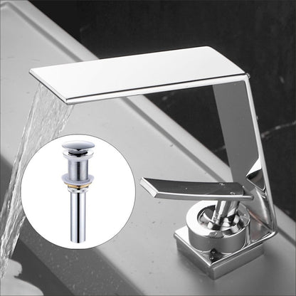 Waterfall Bathroom Faucet, Modern Single-Hole Single-Handle Faucet with Pop-Up Drain, Chrome / Matte Black / Gunmetal