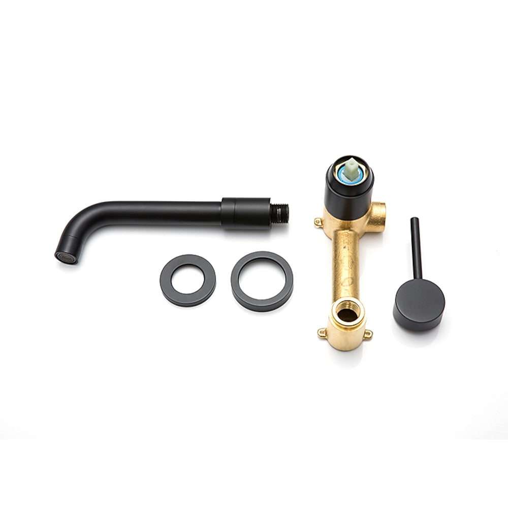 Matte Black Wall-Mount Swivel Spout Bathroom Faucet, Single-Handle Brass Faucet