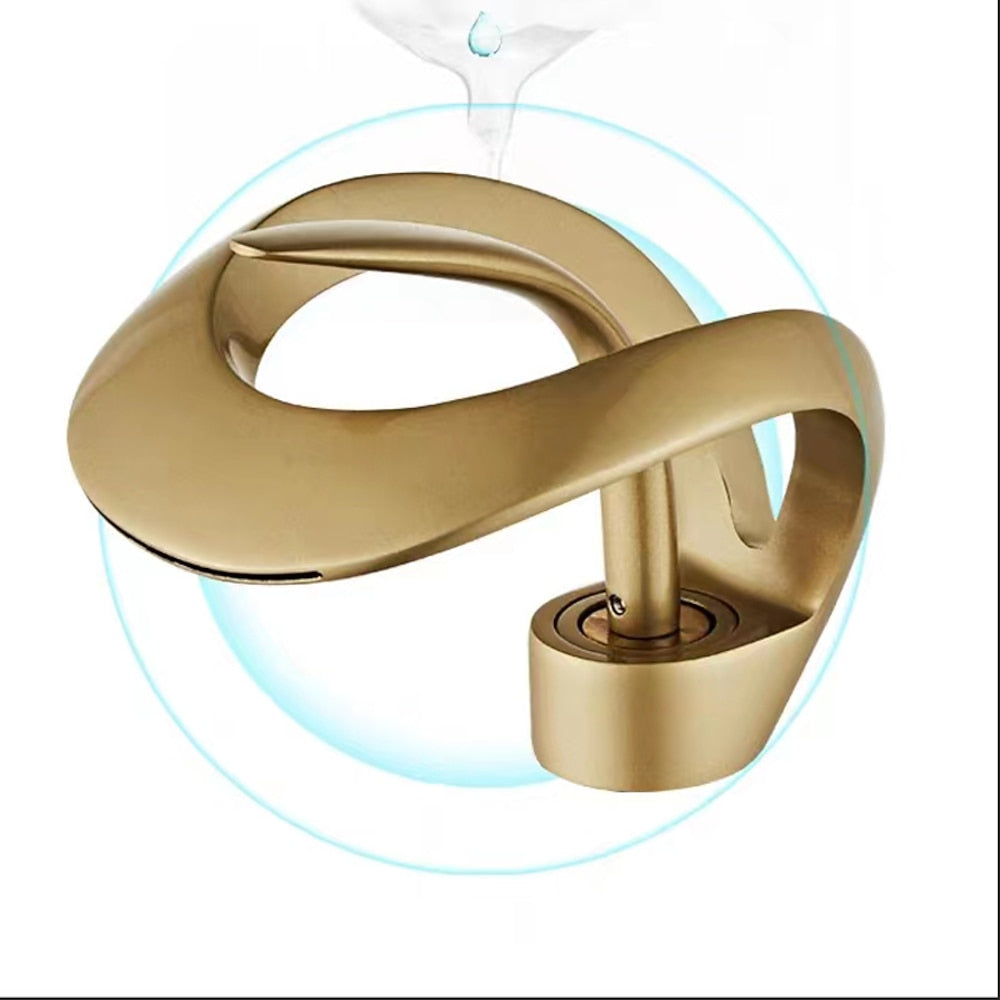 Modern Waterfall Bathroom Faucet, Single-Handle Single-Hole Sink Faucet, Matte Black / Chrome / Brushed Gold / Matte White / Gunmetal