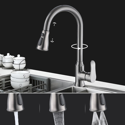 Modern Pull-Down Kitchen Faucet, Single-Handle High-Arc Brass Faucet, Chrome / Gunmetal / Matte Black
