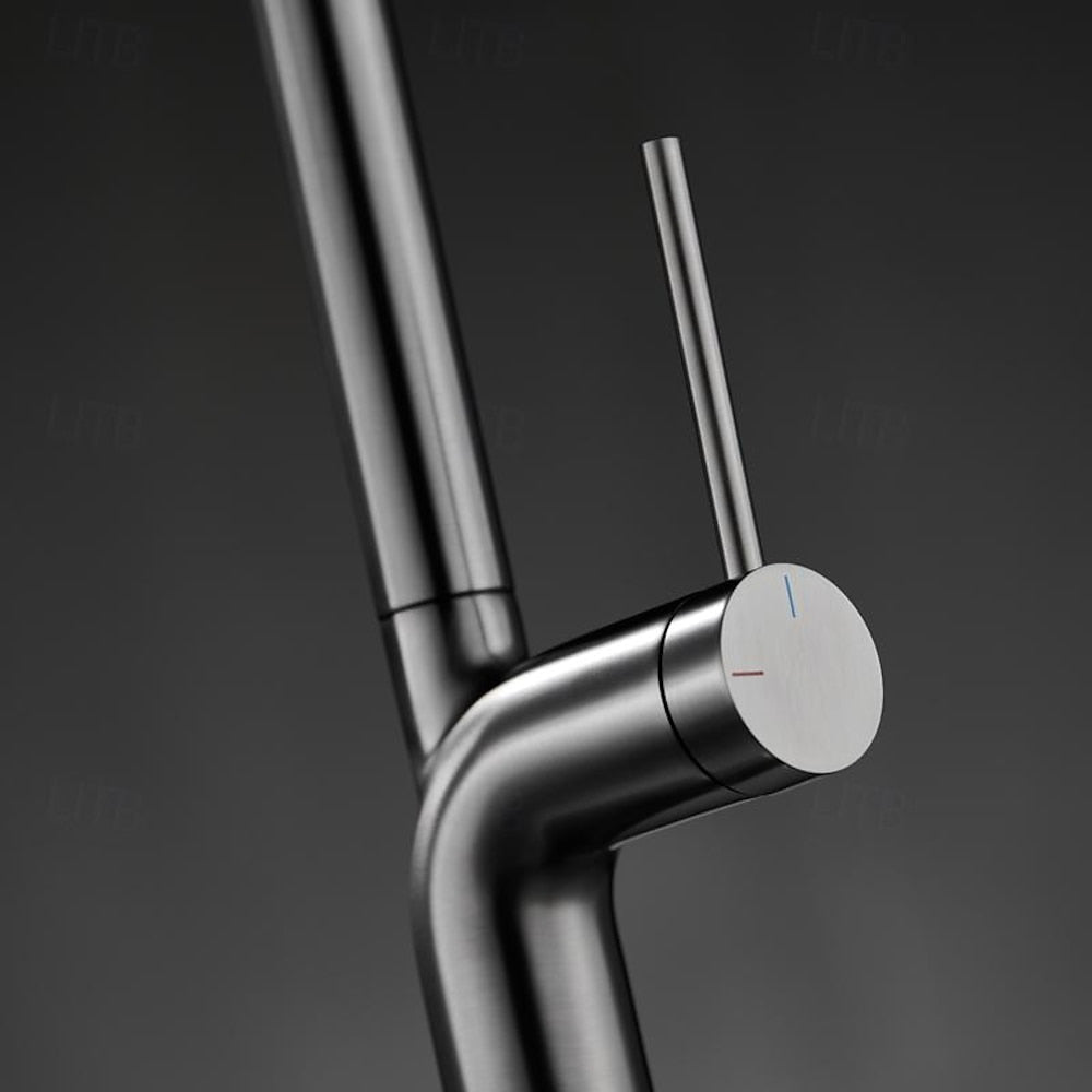Pull-Down Modern Kitchen Faucet, Single-Hole Single-Handle Faucet, Gunmetal / Rose Gold / Chrome