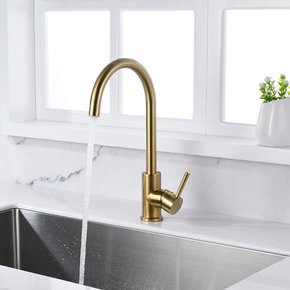 Brushed Gold 360-Degree Swivel Kitchen Faucet, Single-Handle High Arc Faucet