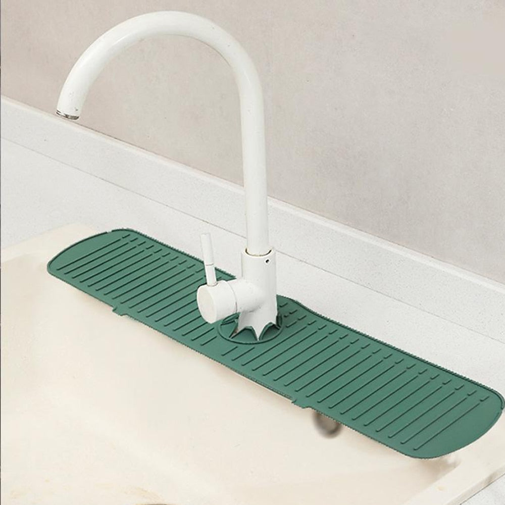 Silicone Faucet Splash Guard Mat, Draining Countertop Protector Pad, White / Gray
