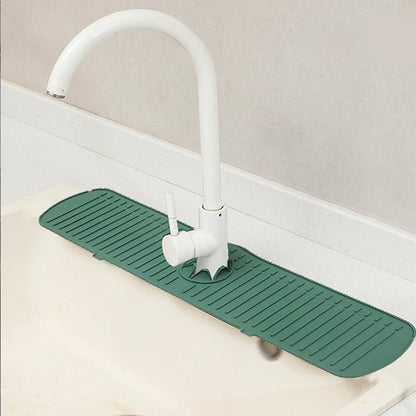 Silicone Faucet Splash Guard Mat, Draining Countertop Protector Pad, White / Gray