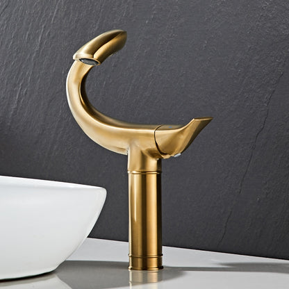 Curved High Arc Vessel Bathroom Faucet, Single-Handle Single-Hole Tall Brass Faucet