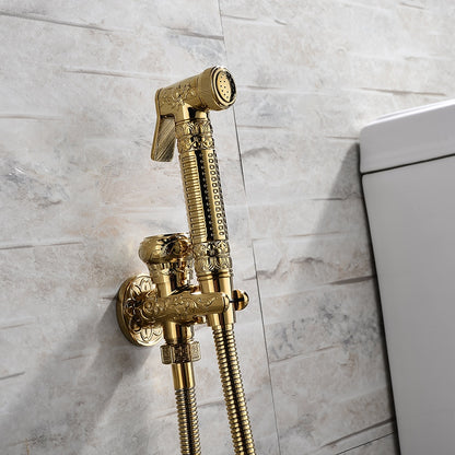 Polished Gold Antique Handheld Bidet Sprayer, Vintage Brass Toilet Shattaf Set with Hose / Wall Bracket