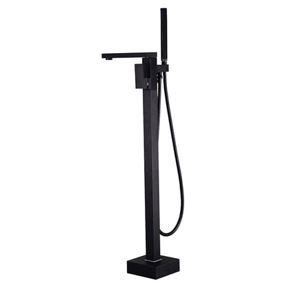 360-Degree Swivel Spout Freestanding Tub Filler Faucet, Single-Handle Floor-Mount Tub Faucet with Hand Shower, Chrome / Matte Black