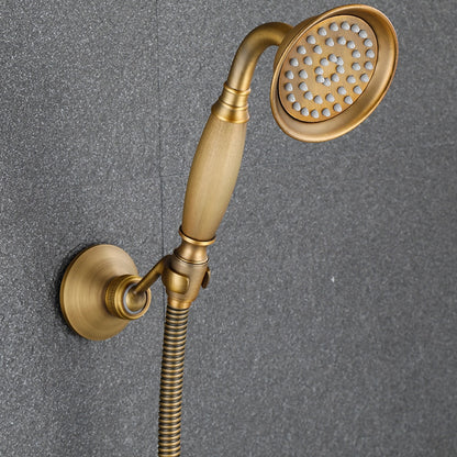 Swan Spout Wall-Mount Bathtub Faucet, Dual-Handle Tub Filler with Handheld Shower, Antique Brass / Matte Black / Chrome / Polished Gold