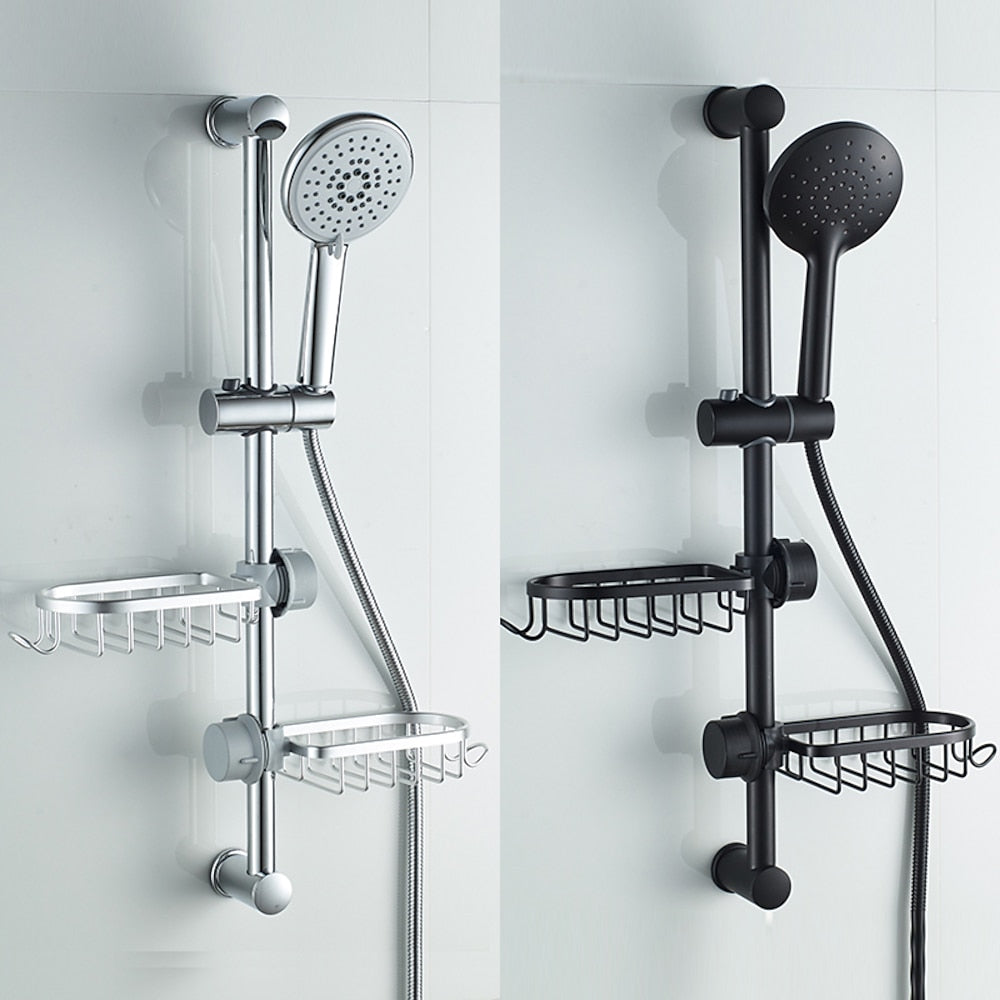 Modern Aluminum Faucet Storage Rack, Clamp-On Sink Caddy Organizer with Integrated Hooks, Black / Silver