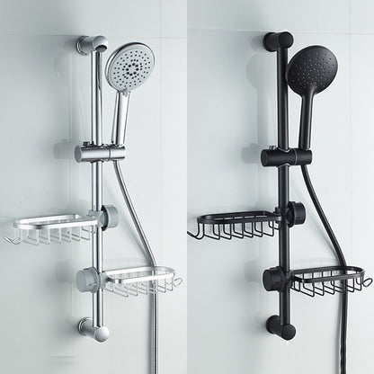 Modern Aluminum Faucet Storage Rack, Clamp-On Sink Caddy Organizer with Integrated Hooks, Black / Silver