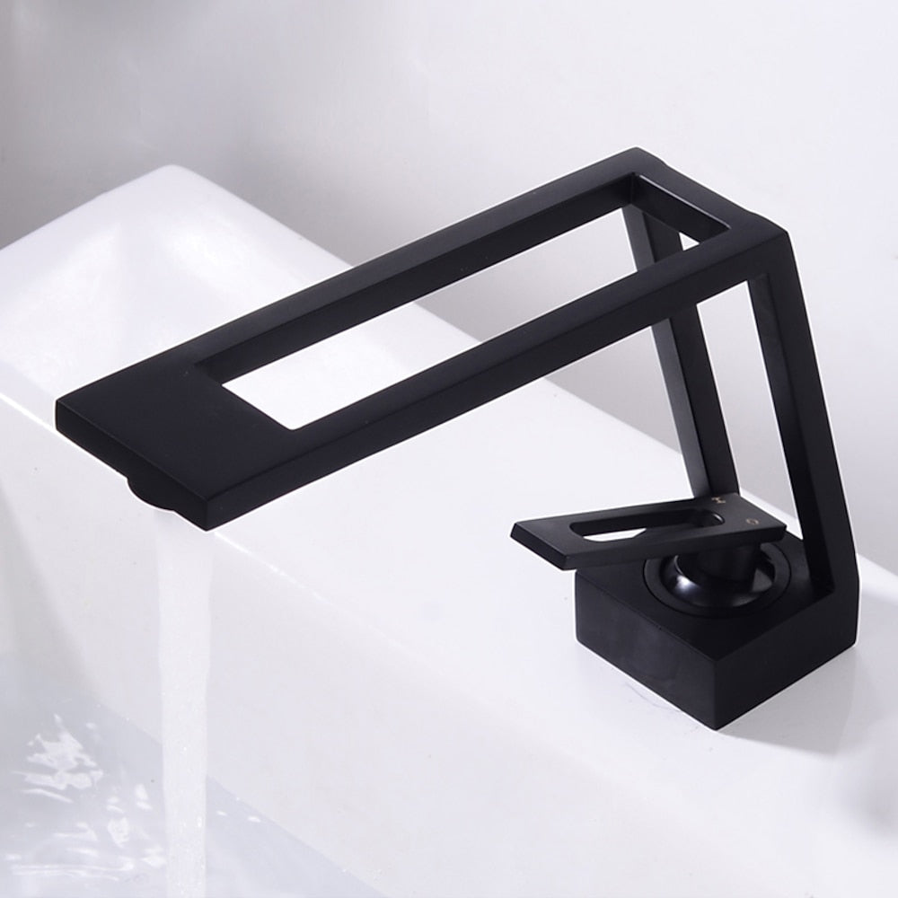 Modern Waterfall Bathroom Faucet, Single-Handle Brass Sink Faucet, Matte Black / Brushed Gold / Gunmetal / Matte White