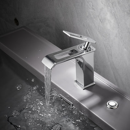 Modern Waterfall Bathroom Faucet, Single-Handle Brass Faucet, Brushed Gold / Chrome / Gunmetal / Matte Black / Matte White