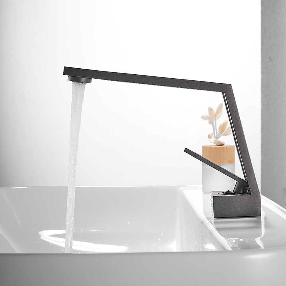 Modern Waterfall Bathroom Faucet, Single-Handle Brass Sink Faucet, Matte Black / Brushed Gold / Gunmetal / Matte White