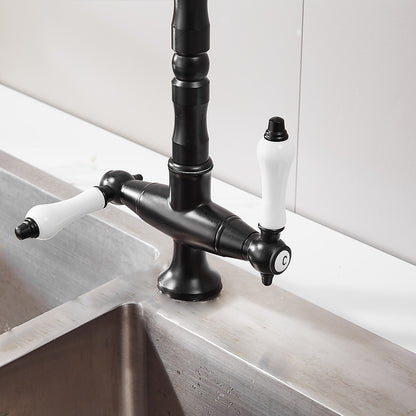 360-Degree Swivel High Arc Brass Faucet, Traditional Single-Hole Two-Handle Bathroom Faucet, Chrome / Matte Black / Antique Brass