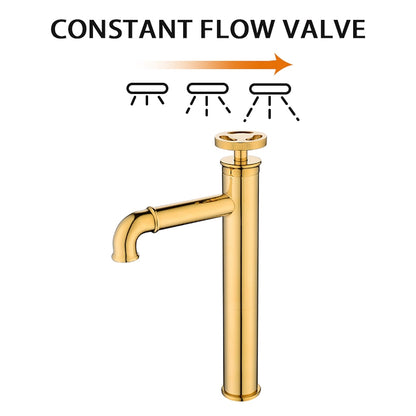 Modern Industrial Vessel Sink Bathroom Faucet, Single-Hole Single-Handle Faucet with Wheel Handle, Polished Gold / Matte Black