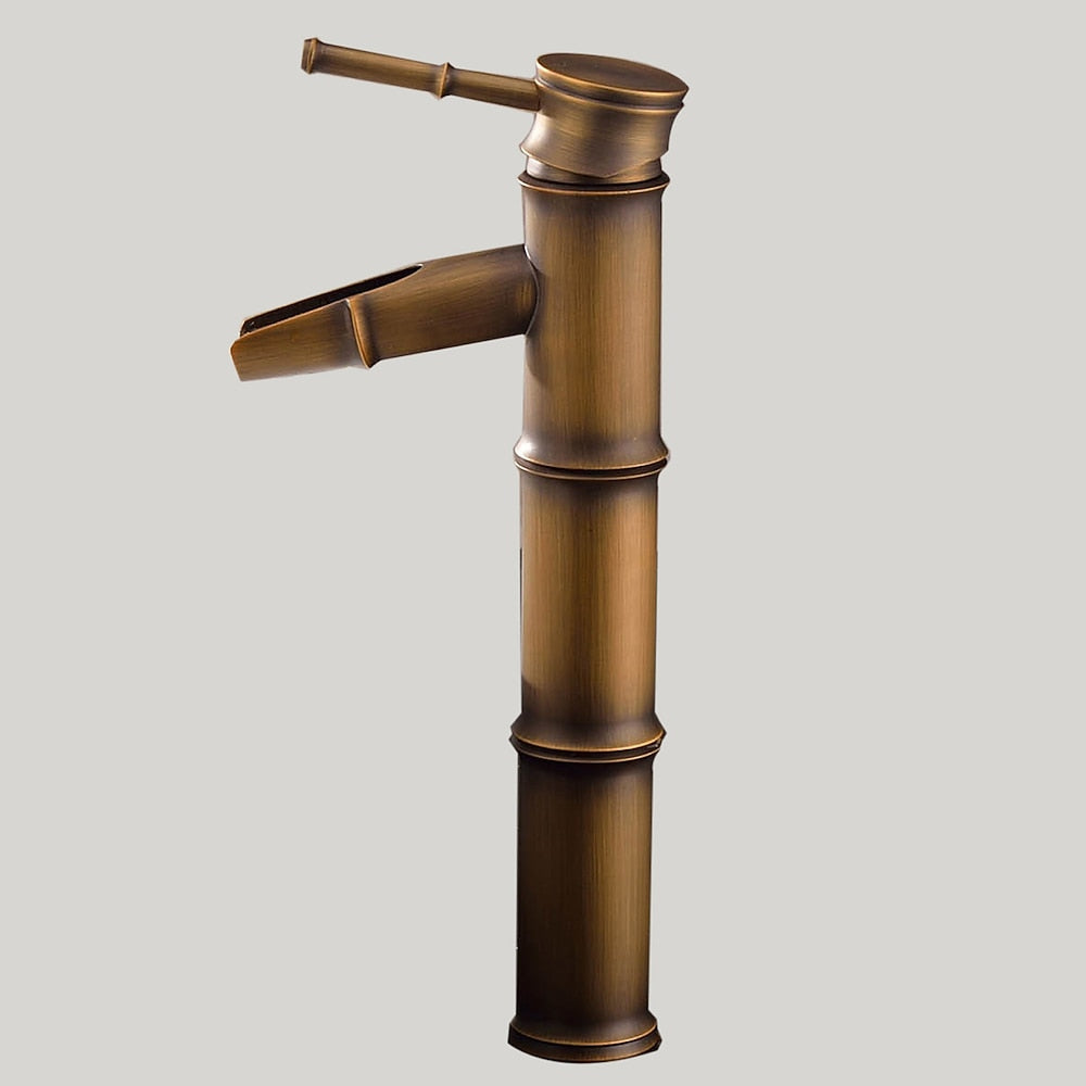 Antique Brass Vintage Single-Hole Faucet, Single-Handle Bamboo Vessel Sink Faucet