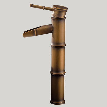 Antique Brass Vintage Single-Hole Faucet, Single-Handle Bamboo Vessel Sink Faucet