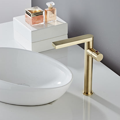 Modern Brass Single-Hole Bathroom Faucet, Single-Handle Swivel Spout Faucet, Brushed Gold / Matte Black
