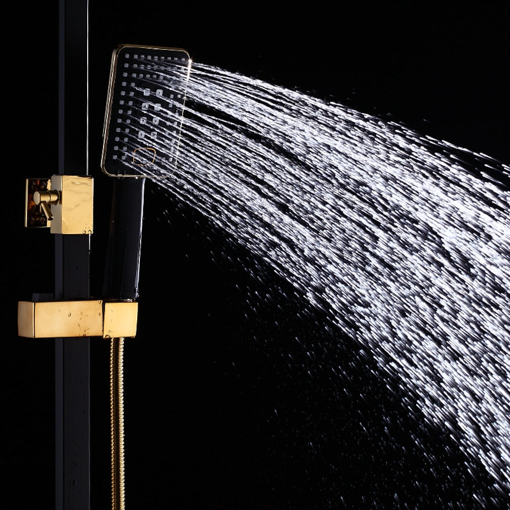 Modern Rainfall Tub Shower System, Wall-Mounted Exposed Shower Faucet with Handheld Spray