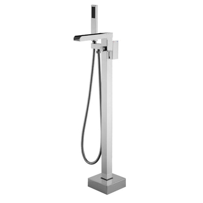 Modern Waterfall Freestanding Tub Filler, Single-Handle Tub Faucet with Handheld Shower