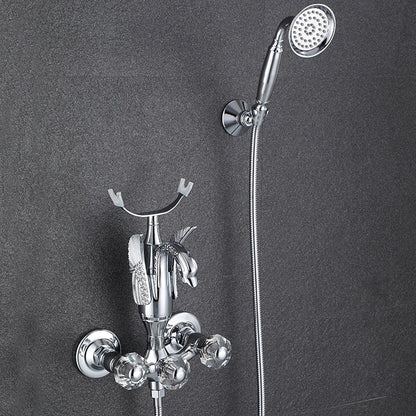 Swan Spout Wall-Mount Bathtub Faucet, Dual-Handle Tub Filler with Handheld Shower, Antique Brass / Matte Black / Chrome / Polished Gold