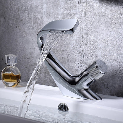 Modern Single-Hole Waterfall Bathroom Faucet, Single-Handle Brass Faucet