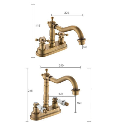 Antique Brass Swivel Spout Bathroom Faucet, Vintage Double-Handle Centerset Faucet