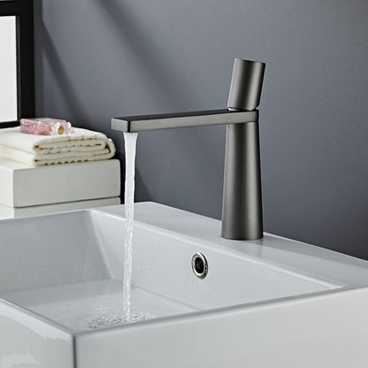 Modern Single-Hole Single-Handle Bathroom Faucet, Brass Flat Spout Basin Faucet, Matte Black / Brushed Gold / Matte White / Chrome / Gunmetal