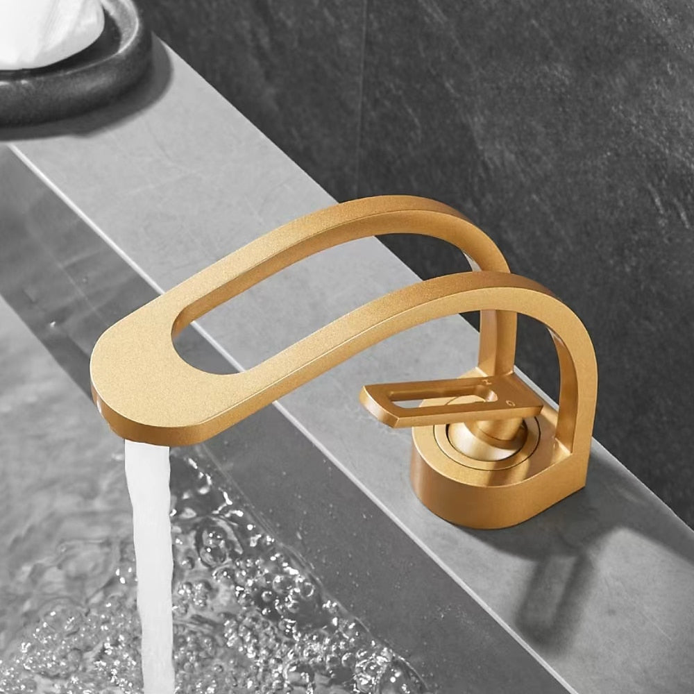 Modern Single-Hole Bathroom Faucet, Single-Handle High Arc Faucet, Matte Black / Chrome / Brushed Gold / Matte White / Gunmetal / Two-Tone