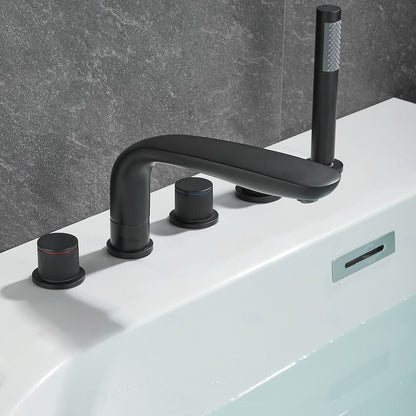 Matte Black Modern Roman Tub Faucet, Deck-Mount Double-Handle Tub Faucet with Handheld Shower