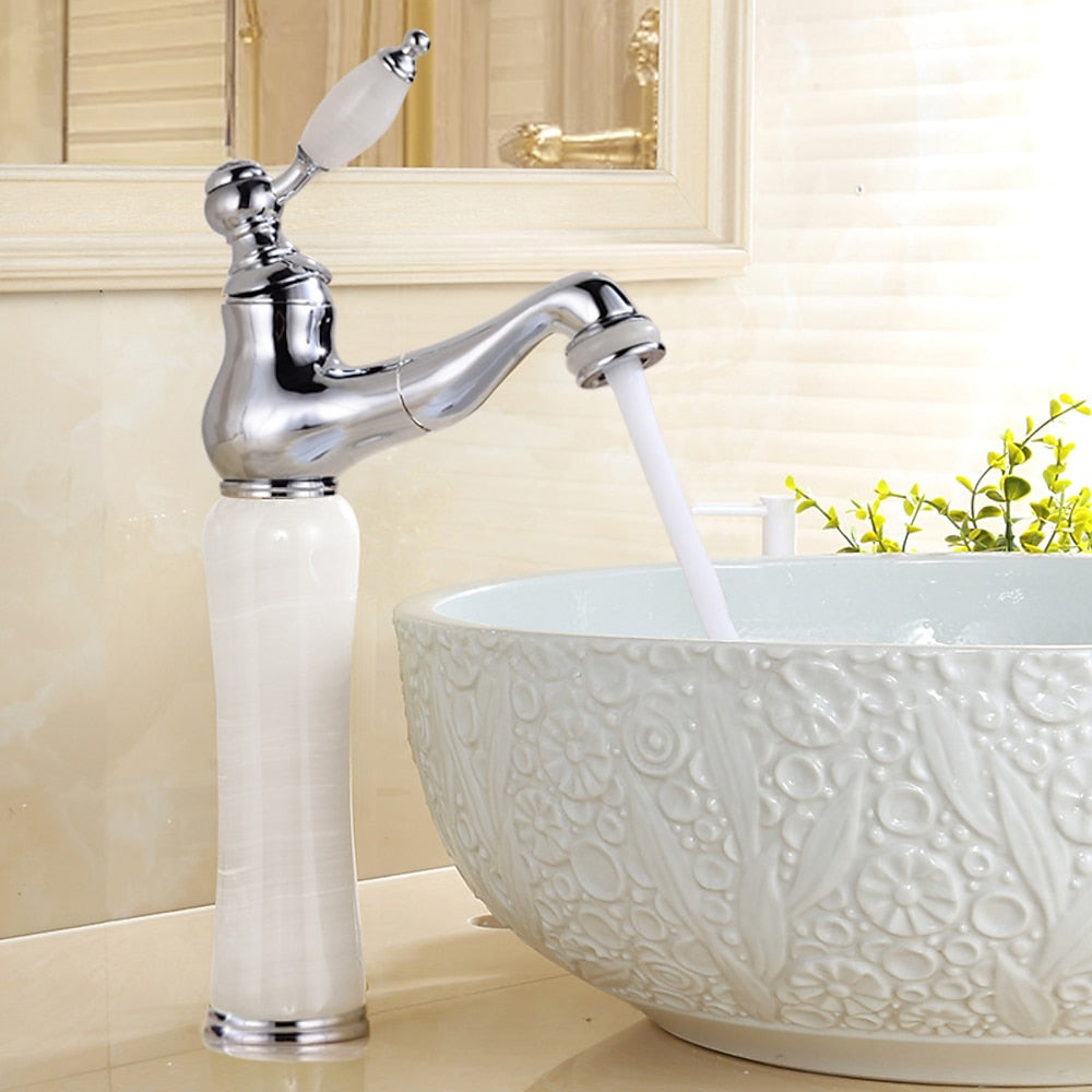 Vintage Single-Hole Bathroom Faucet, High Arc Brass Faucet