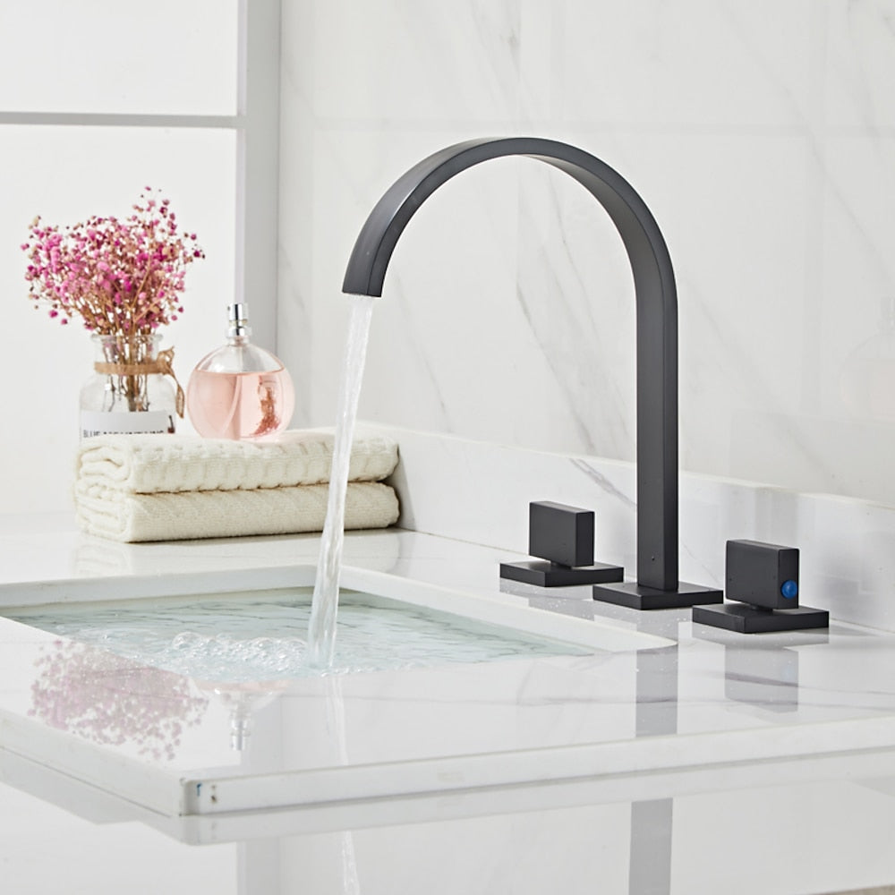 High-Arc Widespread Bathroom Faucet, 3-Hole Dual-Handle Faucet, Brushed Gold / Chrome / Matte Black / Brushed Nickel / Gunmetal / Polished Gold