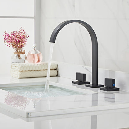 High-Arc Widespread Bathroom Faucet, 3-Hole Dual-Handle Faucet, Brushed Gold / Chrome / Matte Black / Brushed Nickel / Gunmetal / Polished Gold