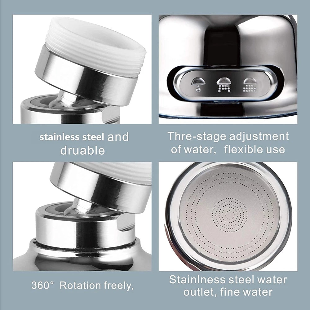 Chrome 360-Degree Swivel 3-Mode Replacement Spray Head, Kitchen Sink Faucet Aerator Sprayer Attachment