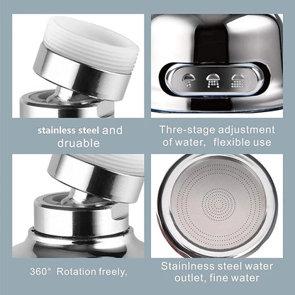 Chrome 360-Degree Swivel 3-Mode Replacement Spray Head, Kitchen Sink Faucet Aerator Sprayer Attachment