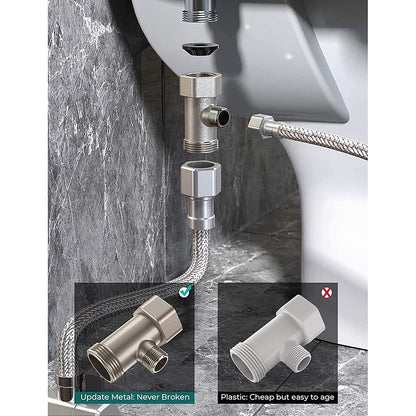 Matte White Non-Electric Dual-Nozzle Toilet Bidet Attachment, Self-Cleaning Bidet Sprayer with Adjustable Water Pressure Controls